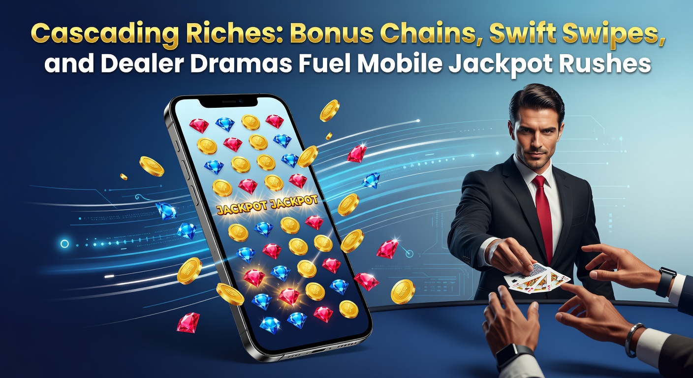 Dynamische Darstellung kaskadierender Symbole in einem mobilen Slot-Spiel mit explodierenden Boni und Jackpot-Anzeigen