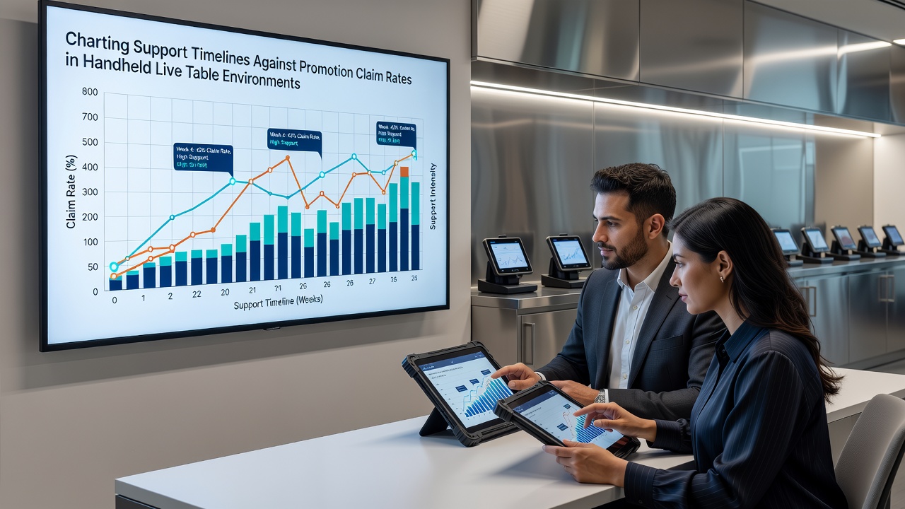 Diagramm zur Analyse von Support-Zeitleisten und Promotionsansprüchen in mobilen Live-Tischumgebungen