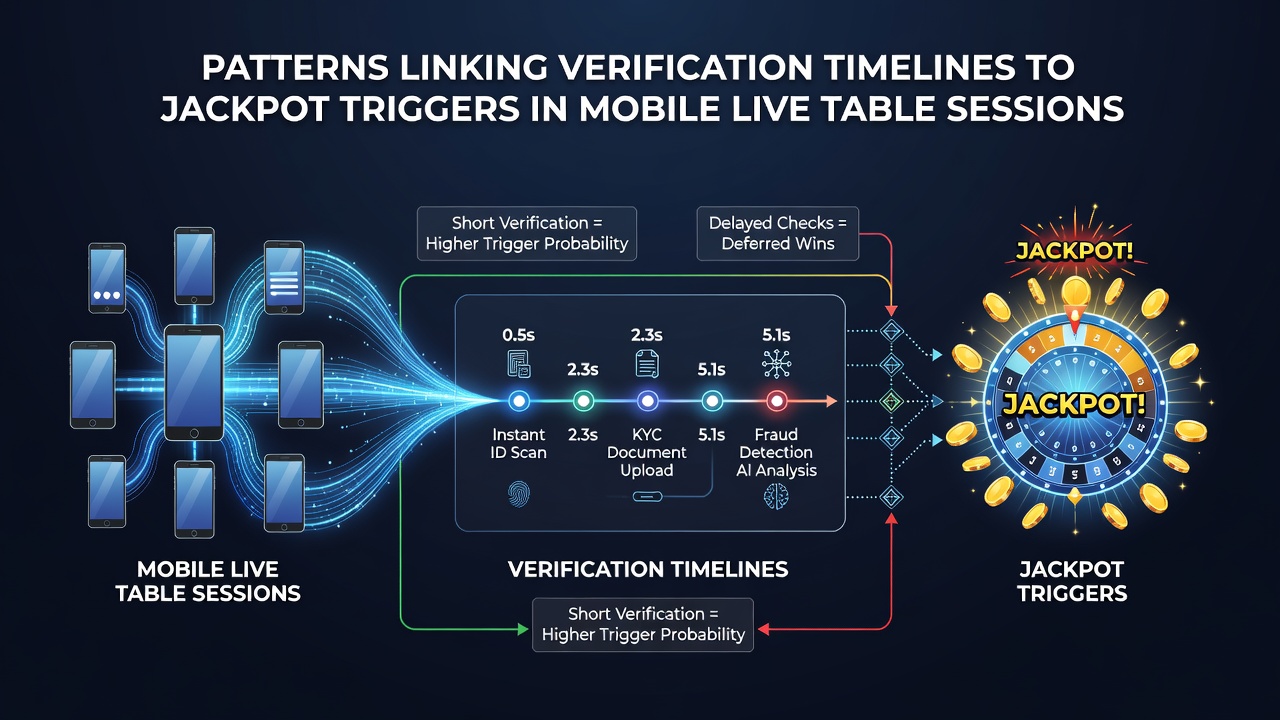 Diagram illustrating data patterns between verification processes and jackpot activations in live mobile table games