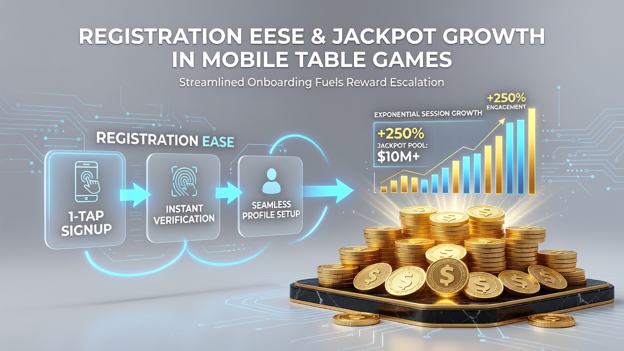 Mobile Schnittstelle eines Tischspiels mit Echtzeit-Jackpot-Anzeige und vereinfachtem Anmelde-Button