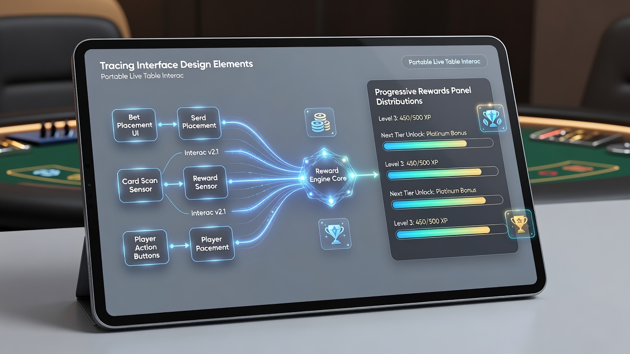 Progressive reward distribution visualization in a portable live casino app